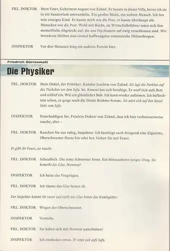 Staatsschauspiel Dresden, Holk Freytag, Karla Kochta, Andrea Orsted, H. L.Böhme (Probenfotos): Programmheft Friedrich Dürrenmatt DIE PHYSIKER Premiere 20. Mai 2006 Schauspielhaus Spielzeit 2005 / 2006. 