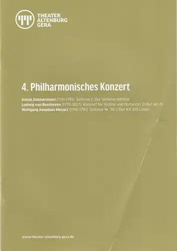 Theater Altenburg Gera , Kay Kuntze, Birgit Spörl, Steffen Schönfeld: Programmheft 4. PHILHARMONISCHES KONZERT  4. + 5. Dezember 2019 Gera - Konzertsaal Reussisches Orchester. 