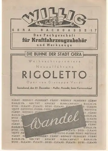 Bühne der Stadt Gera, Walter Brandt: Programmheft Friedrich Schiller KABALE UND LIEBE (Luise Millerin) ca. 1946. 