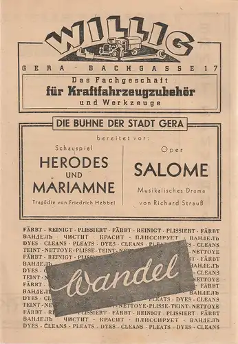 Bühne der Stadt Gera, Walter Brandt: Programmheft Wolfgang Amadeus Mozart DIE ENTFÜHRUNG AUS DEM SERAIL ca. 1946. 