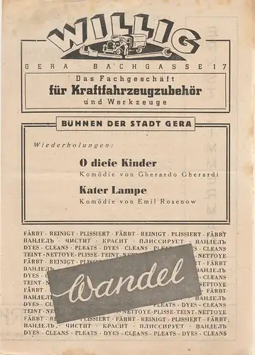 Bühnen der Stadt Gera, Walter Brandt: Programmheft Emmerich Kalmann GRÄFIN MARIZA ca. 1946. 