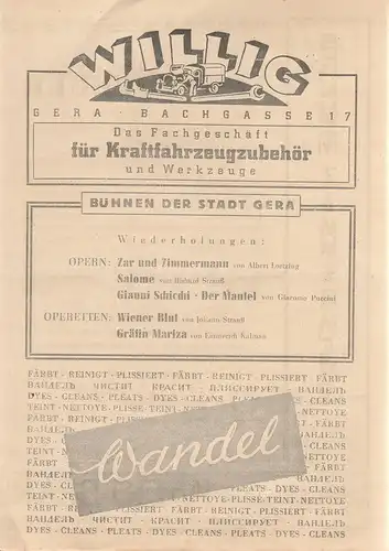 Bühnen der Stadt Gera, Walter Brandt: Programmheft Robert Ardrey LEUCHTFEUER ca. 1946. 