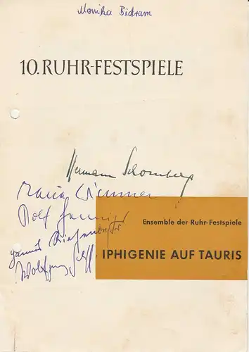 10. Ruhrfestspiele, Ensemble der Ruhr-Festspiele: Programmheft Johann Wolfgang Goethe IPHIGENIE AUF TAURIS 5 - fach signiert. 