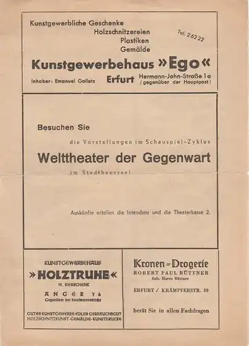 Städtische Bühnen Erfurt, Ernst Wiegand: Programmheft Friedrich Schiller DIE VERSCHWÖRUNG DES FIESKO ZU GENUA Spielzeit 1947 / 48. 