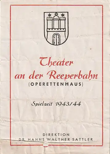 Staatliches Schauspielhaus Hamburg, Karl Wüstenhagen: Theaterzettel Johann Wolfgang von Goethe IPHIGENIE AUF TAURIS 1943. 