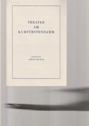 Theater am Kurfürstendamm, Achim von Biel, Werha KG: Programmheft Edmund Nick DAS KLEINE HOFKONZERT. 
