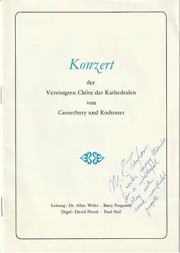 Vereinigte Chöre der Kathedralen von Canterbury und Rochester: Programmheft KONZERT DER VEREINIGTEN CHÖRE DER KATHEDRALEN VON CANTERBURY UND ROCHESTER  1988. 