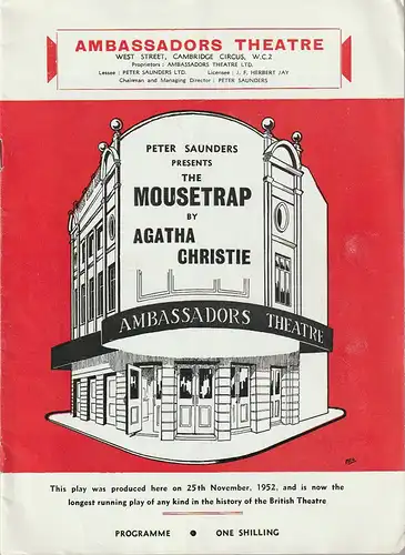 The Ambassadors Theatre, Peter Saunders: Programmheft Agatha Christie THE MOUSETRAP. 