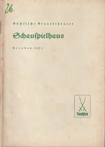 Verwaltung der Sächsischen Staatstheater, Schauspielhaus Dresden, Hanns-Robert Doering-Manteuffel: Programmheft Shakespeare WIE ES EUCH GEFÄLLT 2. Februar 1939. 