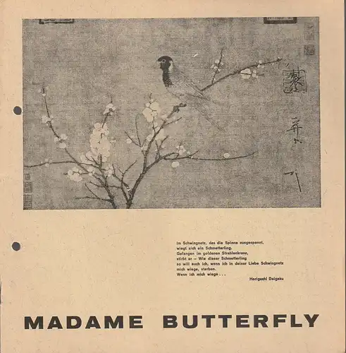 Württembergische Staatstheater Stuttgart: Programmheft Giacomo Puccini MADAME BUTTERFLY  27. Mai 1971 Großes Haus. 