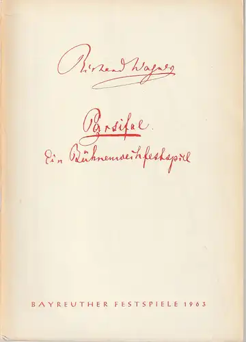 Bayreuther Festspiele, Wieland Wagner: Programmheft Richard Wagner PARSIFAL Bayreuther Festspiele 1963. 