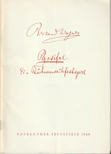 Bayreuther Festspiele, Wolfgang Wagner, Herbert Barth: Programmheft Richard Wagner PARSIFAL Bayreuther Festspiele 1968. 