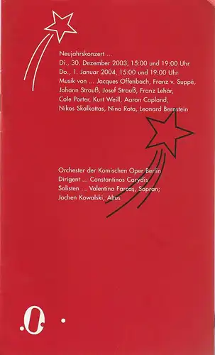 Komische Oper Berlin, Andreas Homoki, Kirill Petrenko, Malte Krasting: Programmheft NEUJAHRSKONZERT 1. Januar 2004. 