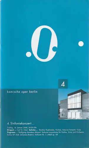 Komische Oper Berlin, Andreas Homoki, Kirill Petrenko, Bettina Auer, Hanka Biebl: Programmheft 4. SINFONIEKONZERT 18. Januar 2008. 