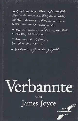 Nationaltheater Mannheim, Arnold Petersen: Programmheft James Joyce VERBANNTE Premiere 24. Januar 1992 Spielzeit 1991 / 92 Nr. 10. 