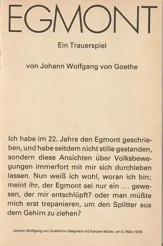 Deutsches Theater Berlin, Staatstheater der DDR, Dieter Mann, Hans-Martin Rahner, Heinz Rohloff: Programmheft Johann Wolfgang von Goethe EGMONT Spielzeit 1985 / 86. 