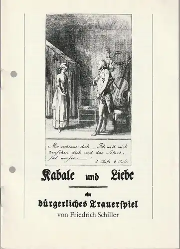 Bühnen der Stadt Zwickau, Jens-Peter Dierichs, Peter Kurio, Stefan Seifert, Renate Paulus: Programmheft Friedrich Schiller KABALE UND LIEBE Premiere 29. April 1984 Spielzeit 1984 Nr. 4. 