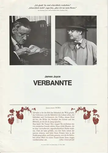 Bühnen der Stadt Bonn, EURO-STUDIO Joachim Landgraf, Birgit Landgraf: Programmheft James Joyce VERBANNTE Exiles Spielzeit 1981 / 82. 