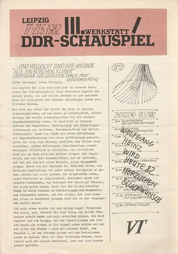 Peter Geng, Klaus Thiel, Bärbel Sass, Wolfgang Krause ( Grafik ): III. Werkstatt DDR-Schauspiel Leipzig 17-21.5.1982 Bulletin No 2. 