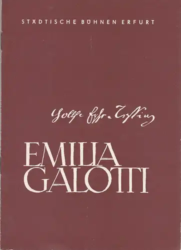 Städtische Bühnen Erfurt, Albrecht Delling, Ernst-Ludwig Riede: Programmheft Gotthold Ephraim Lessing EMILIA GALOTTI Premiere 2. September 1960 Spielzeit 1960 / 61 Heft 3. 