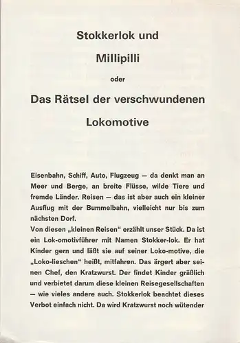 Württ. Staatstheater: Programmheft Rainer Hachfeld / Volker Ludwig STOKKERLOK UND MILLIPILLI Premiere 6. Dezember 1970 Kammertheater Stuttgart. 