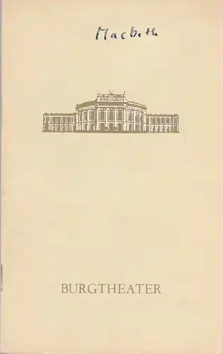 Burgtheater, Friedrich Heer: Programmheft William Shakespeare MACBETH Premiere 11. Mai 1964. 