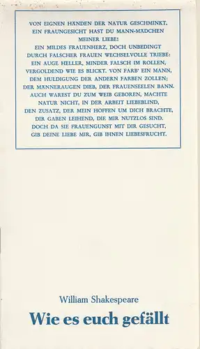 Städtische Bühnen Bielefeld, Peter Ebert, Ursula Siefken: Programmheft William Shakespeare WIE ES EUCH GEFÄLLT Premiere 15. März 1975 Spielzeit 1974 / 75 Heft 16. 
