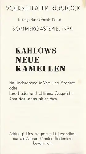 Volkstheater Rostock: Programmheft KAHLOWS NEUE KAMELLEN Premiere 25 Juli 1979 Kleine Komödie Warnemünde. 