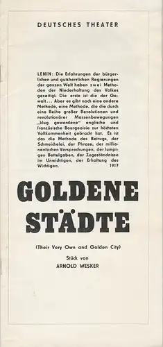Deutsches Theater, Hanns Anselm perten, Renate Waack, Heinz Rohloff: Programmheft Arnold Wesker GOLDENE STÄDTE 1971 Kammerspiele. 