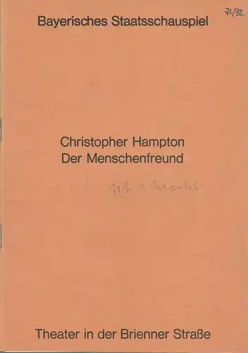 Bayerisches Staatsschauspiel, Helmut Henrichs, Urs Jenny, Florian Mercker: Programmheft Christopher Hampton DER MENSCHENFREUND Premiere 25. November 1971 Theater Brienner Str. 