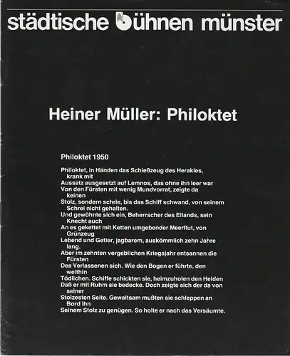 Städtische Bühnen Münster, Frieder Lorenz, Erdmut Christian August, Wilfried Harlandt: Programmheft Heiner Müller PHILOKTET Premiere  7. Dezember 1979 Kleines Haus Spielzeit 1979 / 80 Heft 13. 