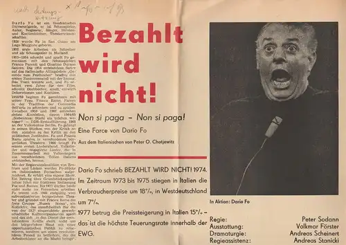 Bühnen der Stadt Magdeburg, Karl Schneider, Andreas Scheinert: Programmheft Dario Fo BEZAHLT WIRD NICHT Premiere 5. Mai 1979 Kammerspiele Spielzeit 1978 / 79 Heft 18. 