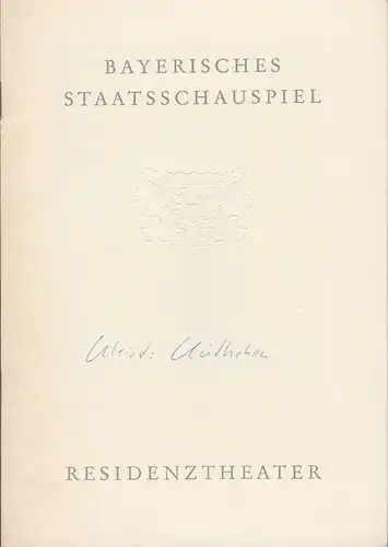 Bayerisches Staatsschauspiel, Helmut Henrichs, Wolfgang Kirchner: Programmheft Heinrich von Kleist DAS KÄTHCHEN VON HEILBRONN Premiere 9. September 1961 Residenztheater Spielzeit 1961 / 62 Heft 1. 