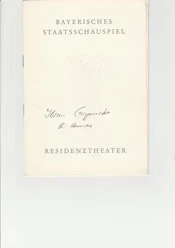 Bayerisches Staatsschauspiel, Helmut Henrichs, Gerhard Reuter: Programmheft Henrik Ibsen GESPENSTER Premiere 15. April 1965 Residenztheater Spielzeit 1964 / 65 Heft 7. 