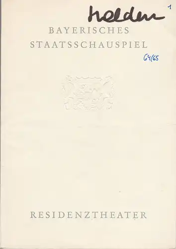 Bayerisches Staatsschauspiel, Helmut Henrichs, Gerhard Reuter: Programmheft Bernard Shaw HELDEN Premiere 24. September 1964 Residenztheater. 