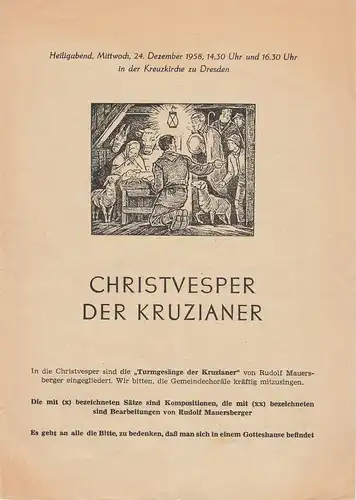 Kreuzkirche zu Dresden: Programmheft CHRISTVESPER DER KRUZIANER 24. Dezember 1958. 