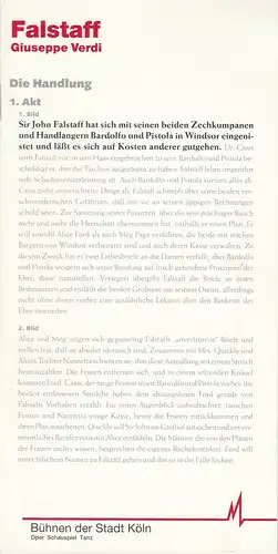 Bühnen der Stadt Köln, Günter Krämer, James Conlon, Kerstin Schüssler, Ian Burton, Benjamin Sahler: Programmheft Giuseppe Verdi FALSTAFF Premiere 11. Apri 1997 Spielzeit 1996 / 97. 