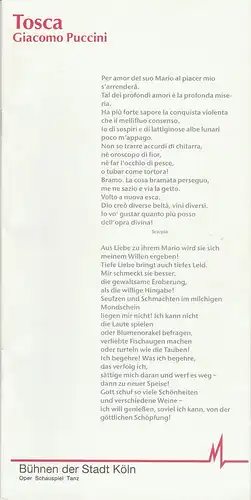 Bühnen der Stadt Köln, Günter Krämer, James Conlon, Barbara Maria Zollner: Programmheft Giacomo Puccini TOSCA Premiere 8. Mai 1998 Spielzeit 1997 / 98. 