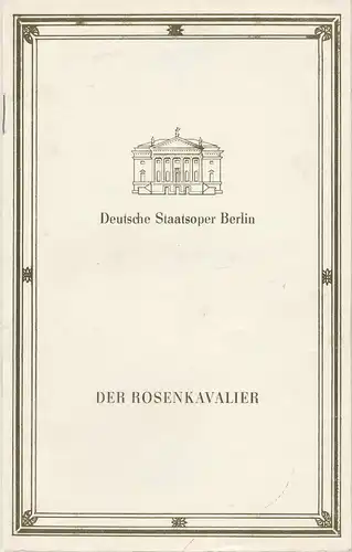 Deutsche Staatsoper Berlin, Deutsche Demokratische Republik, Eberhard Streul, Ernst Lewinger: Programmheft Richard Strauss DER ROSENKAVALIER 4. Juni 1992. 