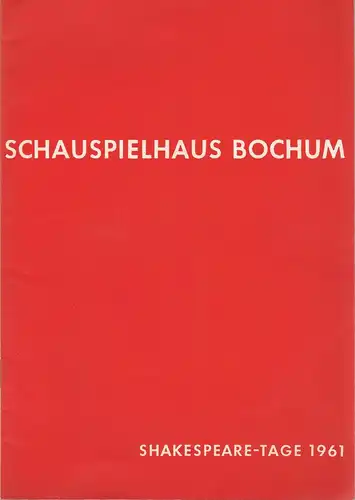 Deutsche Shakespeare-Gesellschaft, Schauspielhaus Bochum, Jochen Jachmann, Max Fritzsche, Leo Diekamp: Programmheft DER GESTIEFELTE KATER / OTHELLO DER MOHR VON VENEDIG Sonderheft Shakespeare-Tage 1961. 