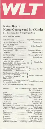 Westfälisches Landestheater WLT, Herbert Hauck, Ernst Franz, Norbert-Arnold Rustemeyer: Programmheft Bertolt Brecht MUTTER COURAGE UND IHRE KINDER Premiere 10. September 1981. 