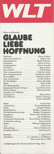 Westfälisches Landestheater WLT, Frieder Weber, Ernst Franz, Rüdiger Trappmann: Programmheft Ödön von Horvath GLAUBE LIEBE HOFFNUNG Premiere 7. April 1979. 