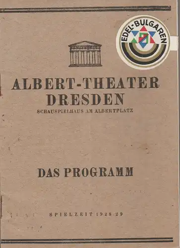 Albert-Theater Schauspielhaus am Albertplatz: Programmheft Lessing MINNA VON BARNHELM Spielzeit 1928 / 29. 