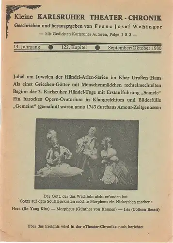 Franz Josef Wehinger: Kleine Karlsruher Theater-Chronik 14. Jahrgang 122. Kapitel September / Oktober 1980. 