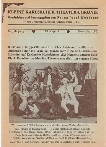 Franz Josef Wehinger: Kleine Karlsruher Theater-Chronik 14. Jahrgang 123. Kapitel November 1980. 