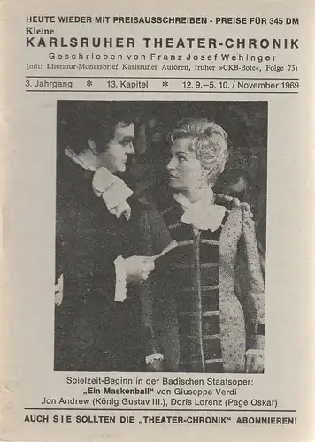 Franz Josef Wehinger: Kleine Karlsruher Theater-Chronik 3. Jahrgang 13. Kapitel 12. 9. - 5. 10. November 1969. 