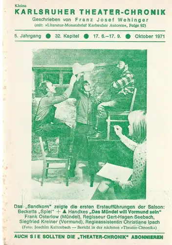 Franz Josef Wehinger: Kleine Karlsruher Theater-Chronik 5. Jahrgang 32. Kapitel 17. 6. - 17. 9. Oktober 1971. 