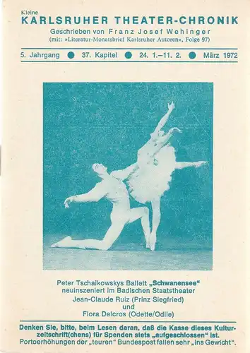 Franz Josef Wehinger: Kleine Karlsruher Theater-Chronik 5. Jahrgang 37. Kapitel 24. 1. - 11. 2. März 1972. 