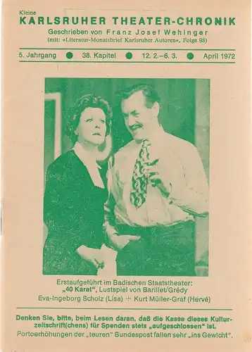 Franz Josef Wehinger: Kleine Karlsruher Theater-Chronik 5. Jahrgang 38. Kapitel 12. 2. - 6. 3. April 1972. 
