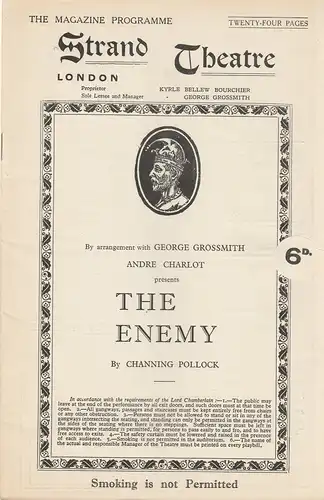 Strand Theatre London, Kyrle Bellew Bourchier, George Grossmith: Programmheft Channing Pollock THE ENEMY The Magazine Programme. 